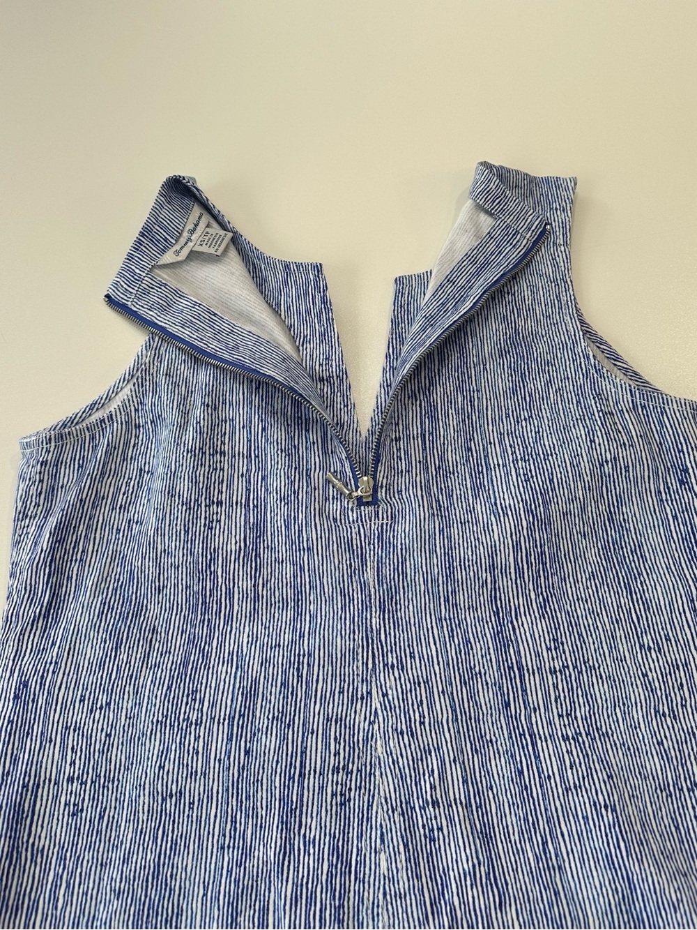 Tommy Bahama Palm-A-Dora Shimmer Bay Sheath Dress Linen Blend Size XS White Blue - Picture 10 of 11